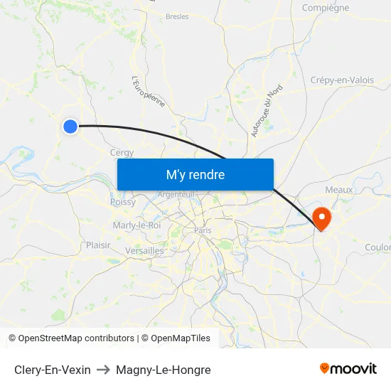 Clery-En-Vexin to Magny-Le-Hongre map