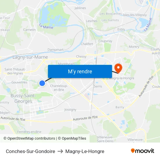 Conches-Sur-Gondoire to Magny-Le-Hongre map