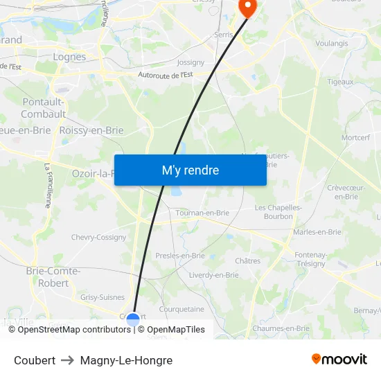Coubert to Magny-Le-Hongre map