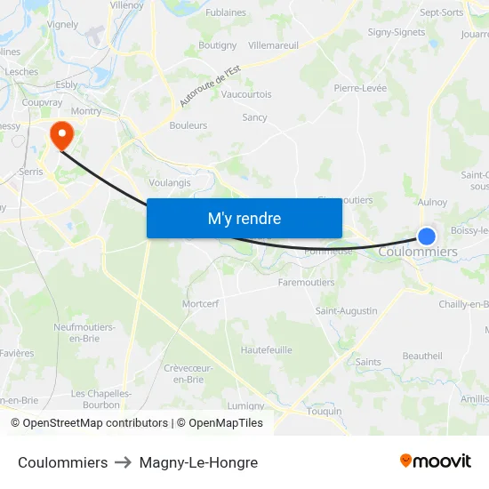 Coulommiers to Magny-Le-Hongre map