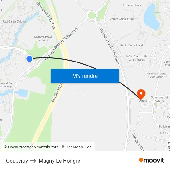 Coupvray to Magny-Le-Hongre map