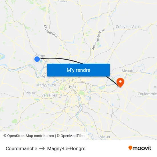 Courdimanche to Magny-Le-Hongre map