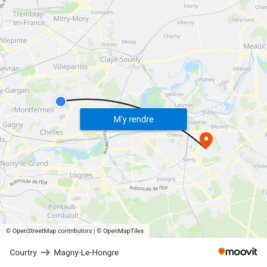 Courtry to Magny-Le-Hongre map