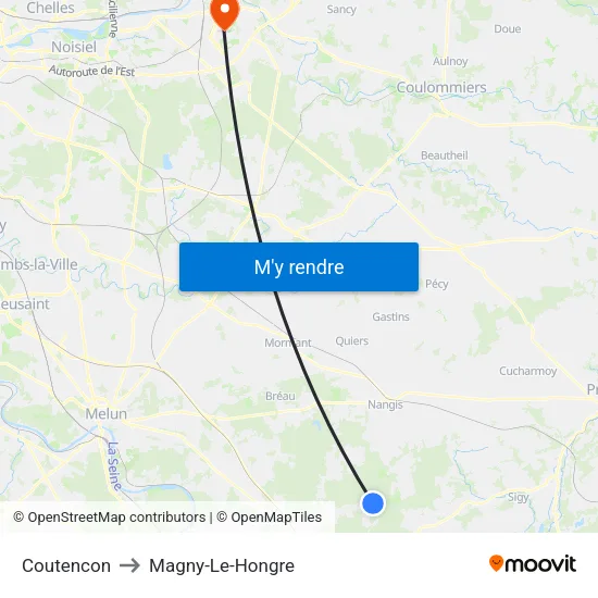 Coutencon to Magny-Le-Hongre map