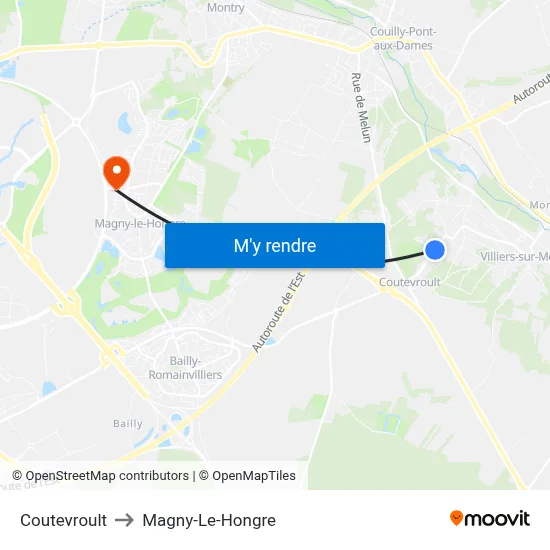Coutevroult to Magny-Le-Hongre map