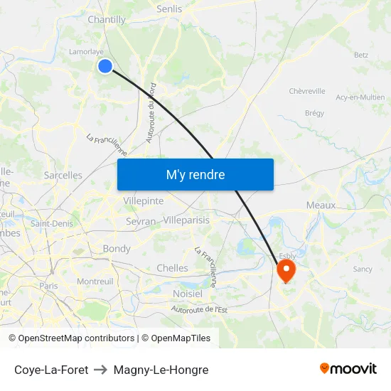 Coye-La-Foret to Magny-Le-Hongre map