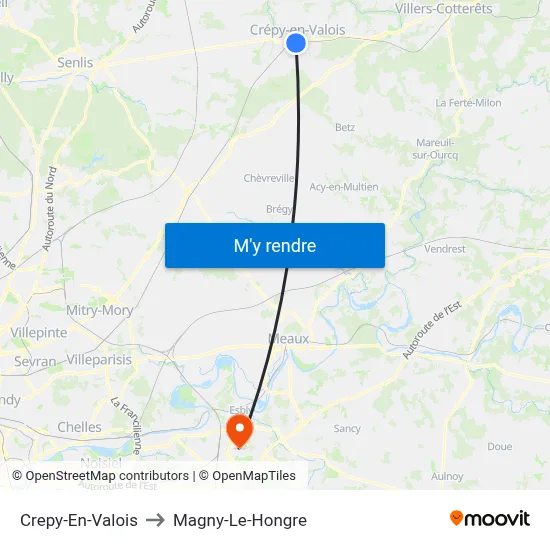 Crepy-En-Valois to Magny-Le-Hongre map