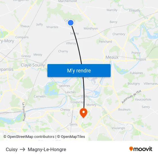 Cuisy to Magny-Le-Hongre map