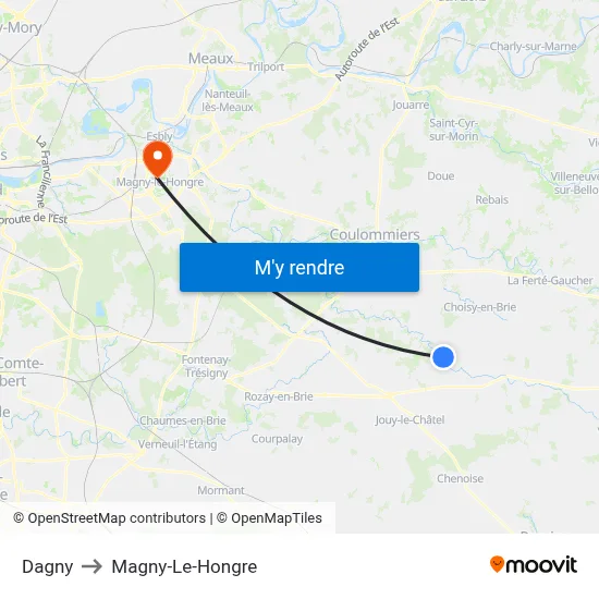 Dagny to Magny-Le-Hongre map