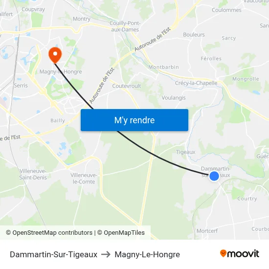 Dammartin-Sur-Tigeaux to Magny-Le-Hongre map