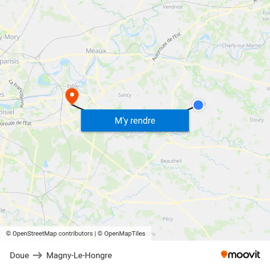 Doue to Magny-Le-Hongre map