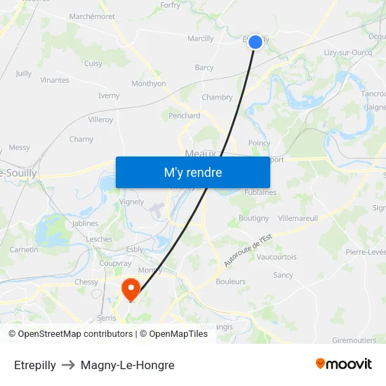 Etrepilly to Magny-Le-Hongre map