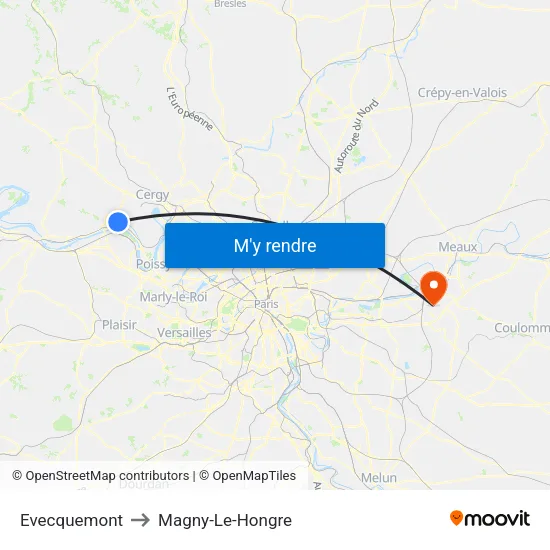 Evecquemont to Magny-Le-Hongre map