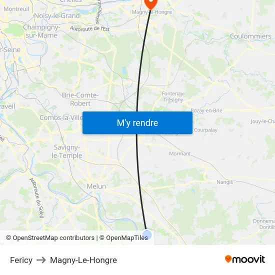 Fericy to Magny-Le-Hongre map