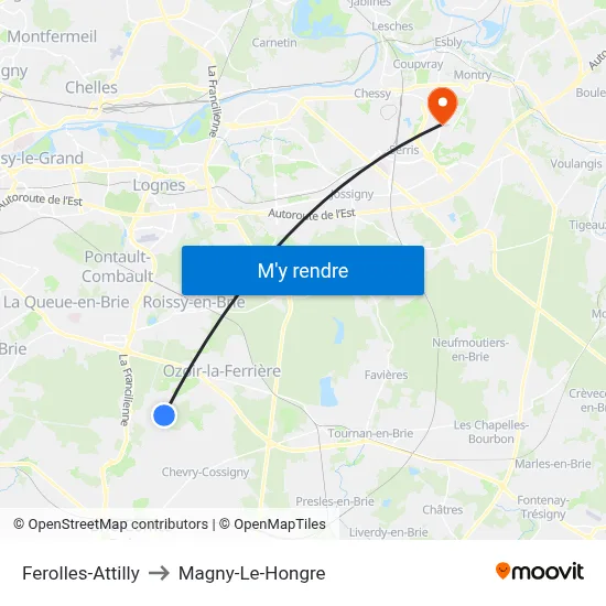 Ferolles-Attilly to Magny-Le-Hongre map