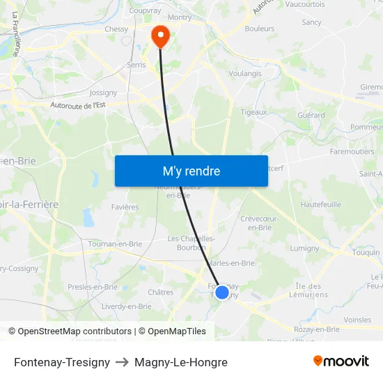 Fontenay-Tresigny to Magny-Le-Hongre map