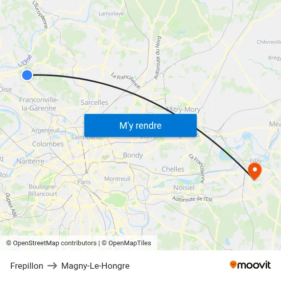 Frepillon to Magny-Le-Hongre map