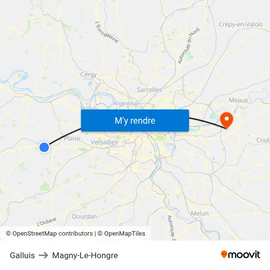 Galluis to Magny-Le-Hongre map