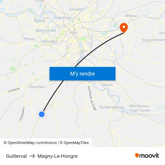 Guillerval to Magny-Le-Hongre map