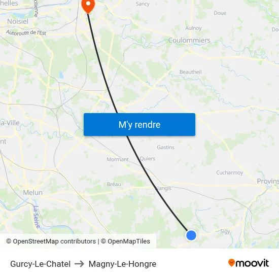 Gurcy-Le-Chatel to Magny-Le-Hongre map