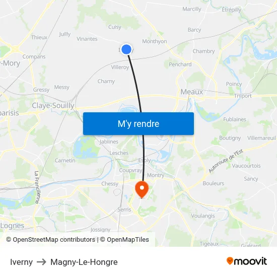 Iverny to Magny-Le-Hongre map