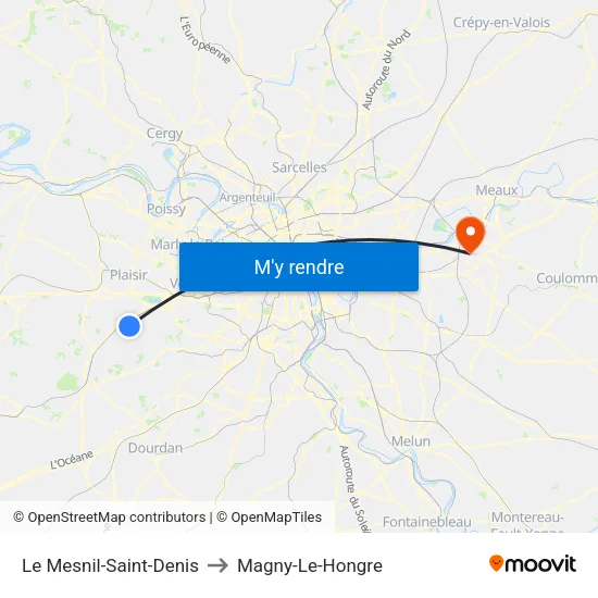 Le Mesnil-Saint-Denis to Magny-Le-Hongre map