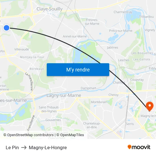 Le Pin to Magny-Le-Hongre map