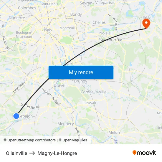Ollainville to Magny-Le-Hongre map