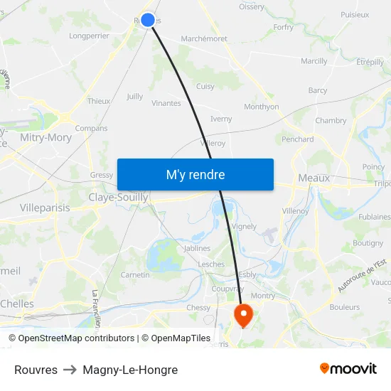 Rouvres to Magny-Le-Hongre map