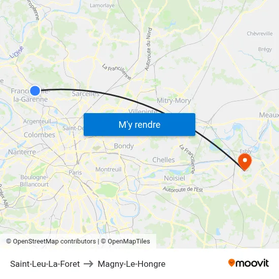 Saint-Leu-La-Foret to Magny-Le-Hongre map