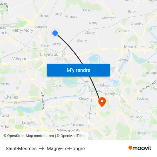 Saint-Mesmes to Magny-Le-Hongre map