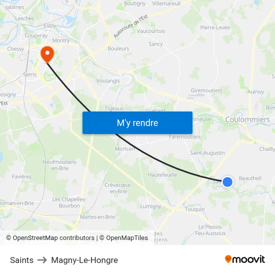 Saints to Magny-Le-Hongre map