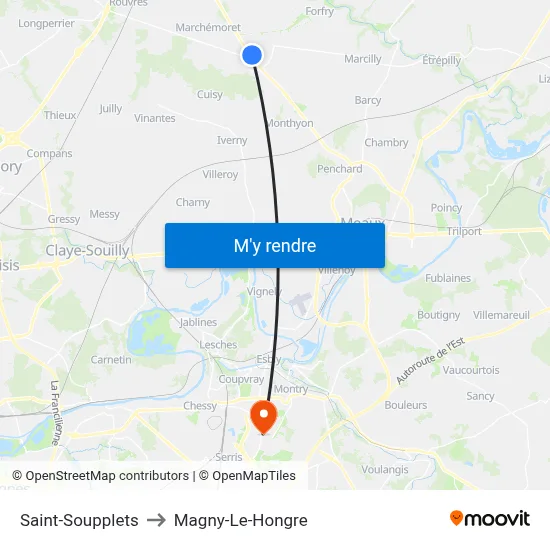Saint-Soupplets to Magny-Le-Hongre map