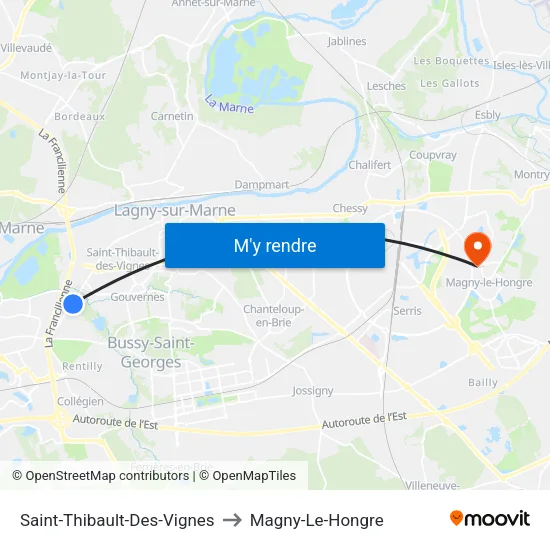 Saint-Thibault-Des-Vignes to Magny-Le-Hongre map