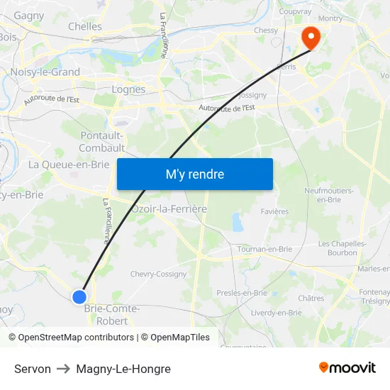 Servon to Magny-Le-Hongre map