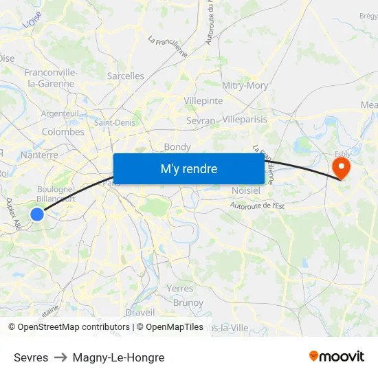 Sevres to Magny-Le-Hongre map