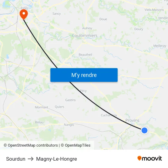 Sourdun to Magny-Le-Hongre map