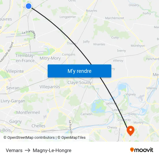 Vemars to Magny-Le-Hongre map