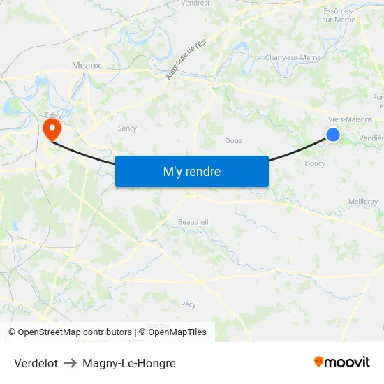 Verdelot to Magny-Le-Hongre map