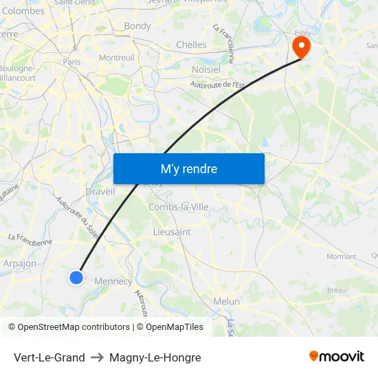 Vert-Le-Grand to Magny-Le-Hongre map