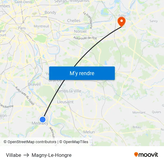 Villabe to Magny-Le-Hongre map