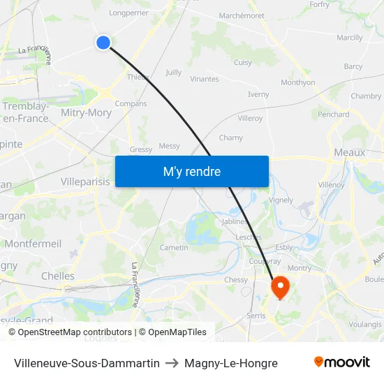 Villeneuve-Sous-Dammartin to Magny-Le-Hongre map