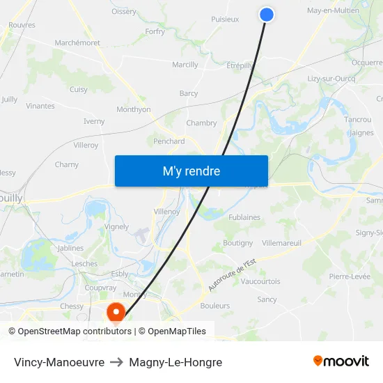 Vincy-Manoeuvre to Magny-Le-Hongre map