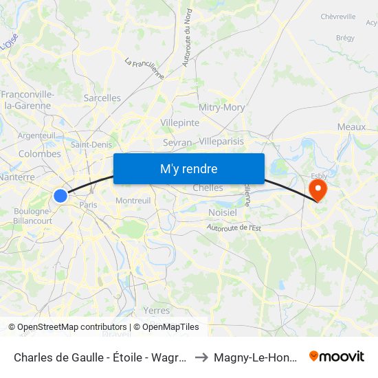 Charles de Gaulle - Étoile - Wagram to Magny-Le-Hongre map