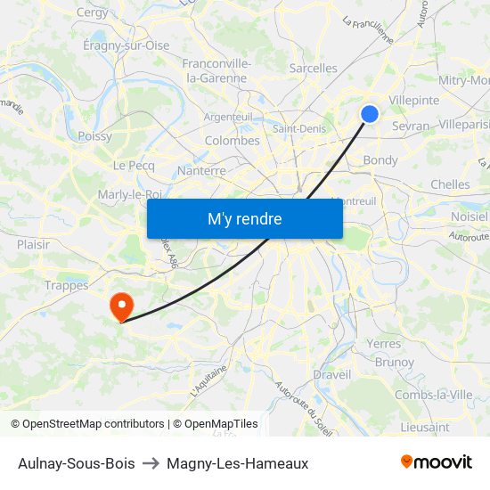 Aulnay-Sous-Bois to Magny-Les-Hameaux map