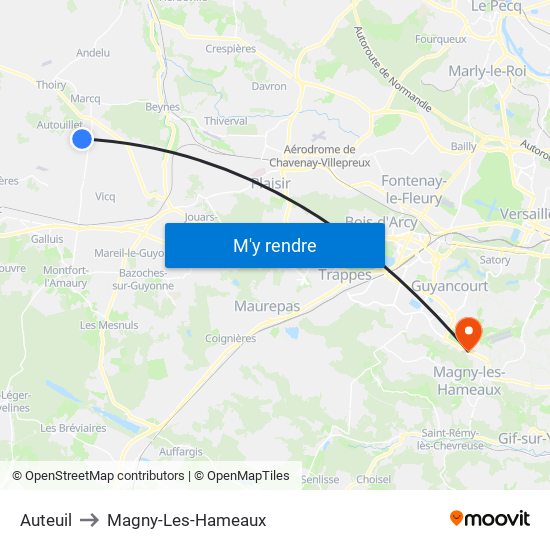 Auteuil to Magny-Les-Hameaux map