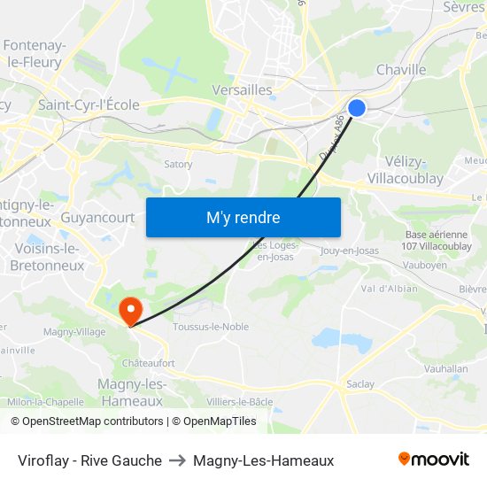 Viroflay - Rive Gauche to Magny-Les-Hameaux map