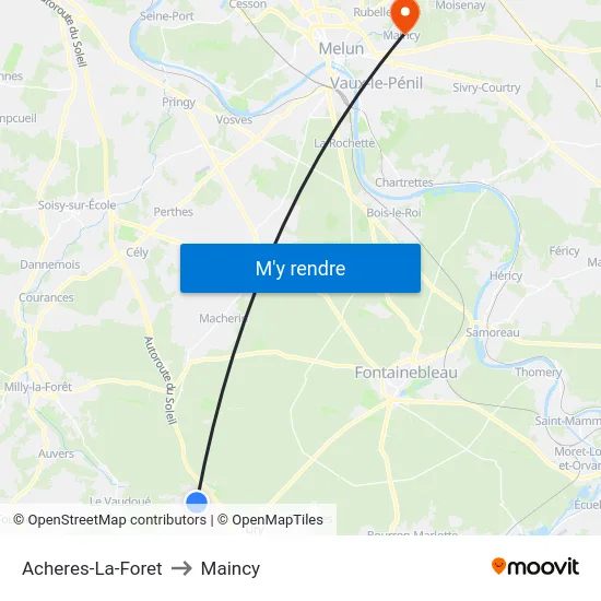 Acheres-La-Foret to Maincy map