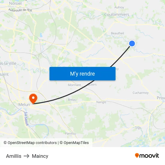 Amillis to Maincy map