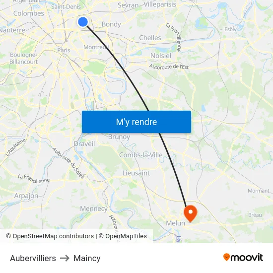 Aubervilliers to Maincy map